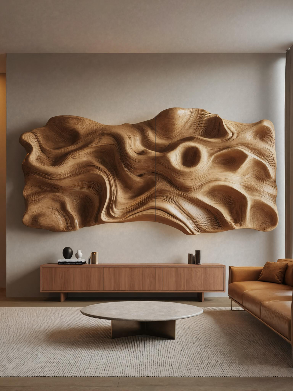 Large Abstract Carved Wall Sculpture For Living Room
