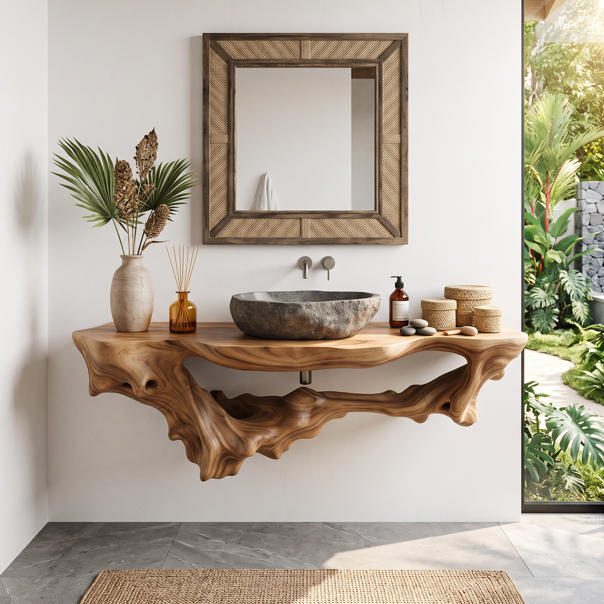 Mid Century Solid Wood Bathroom Shelf
