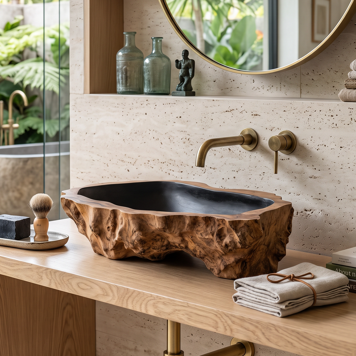 Handcrafted Rustic Wooden Vessel Sink For Furniture Decor
