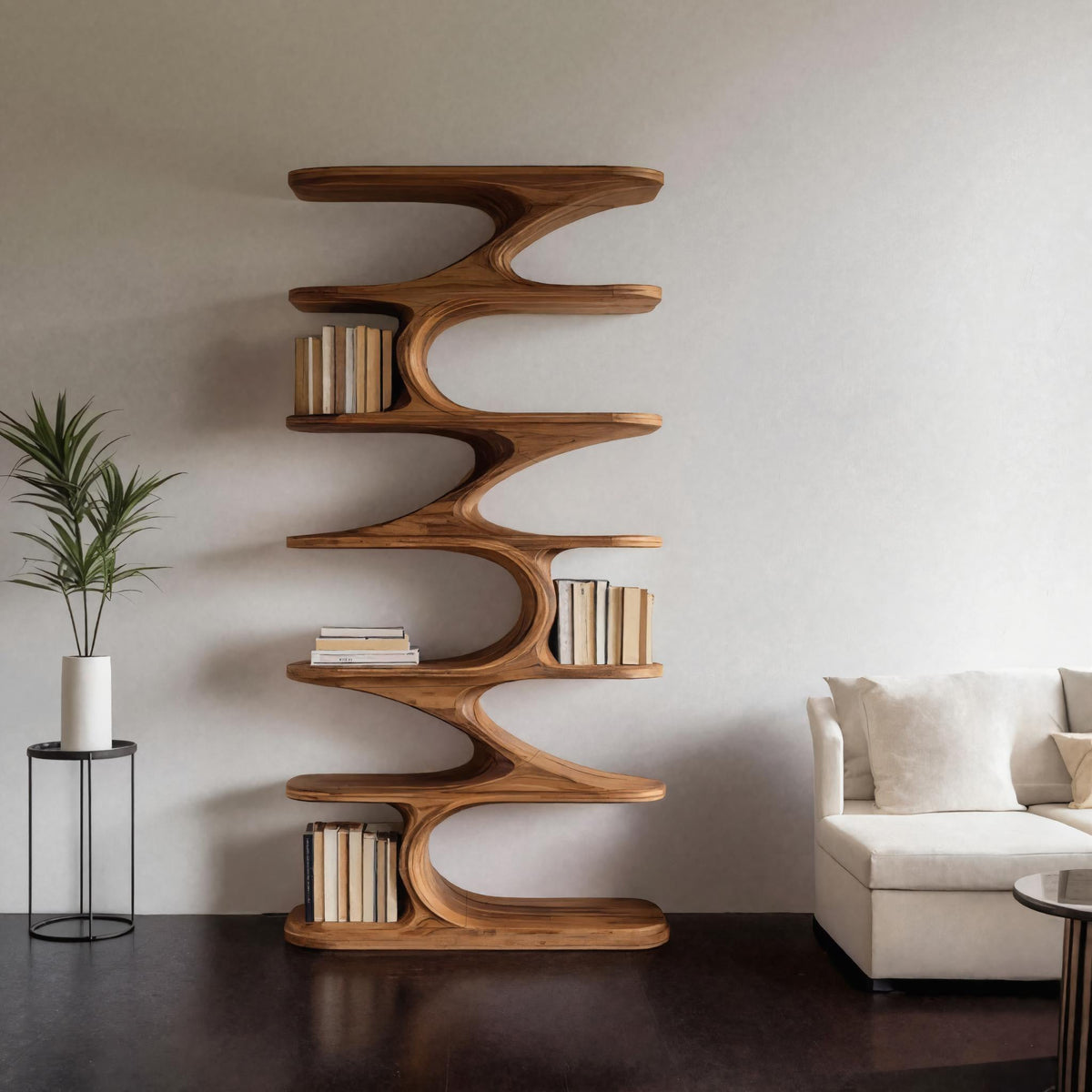 Modern Organic Curved Bookshelf For Living Room