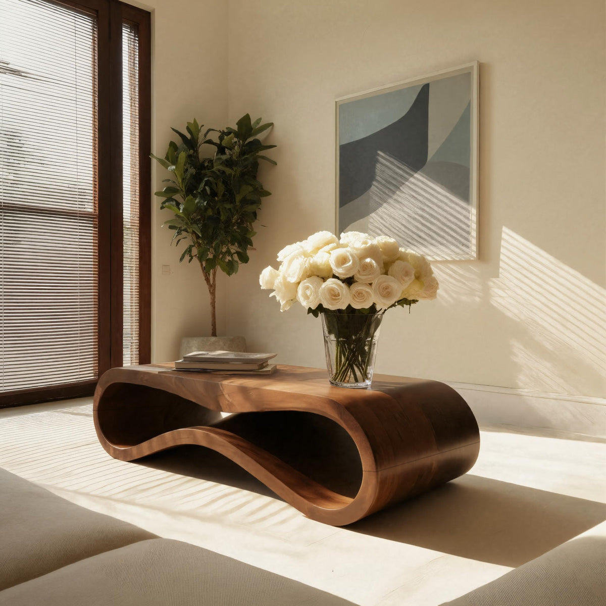 Modern Wave Coffee Table With Drawer For Living Room