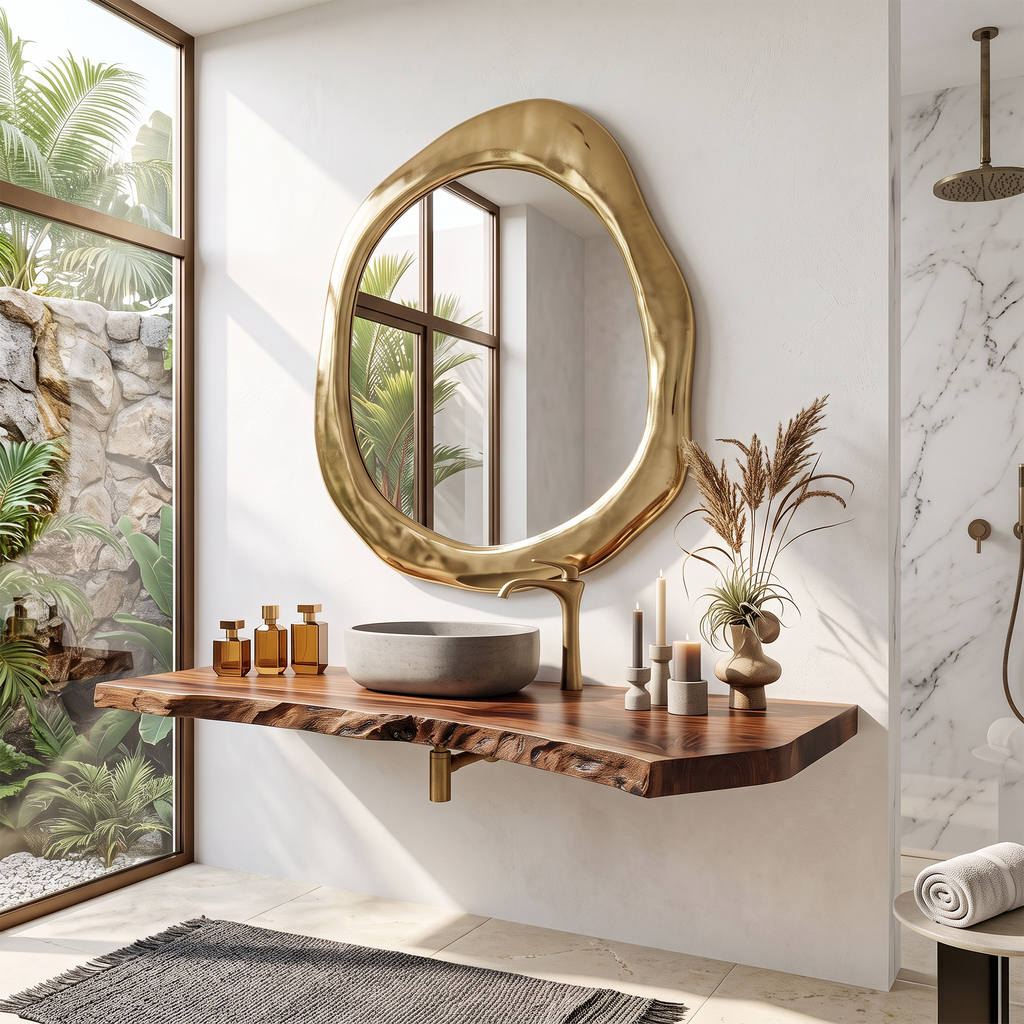 Wooden Floating Vanity With Live Edge For Bathroom