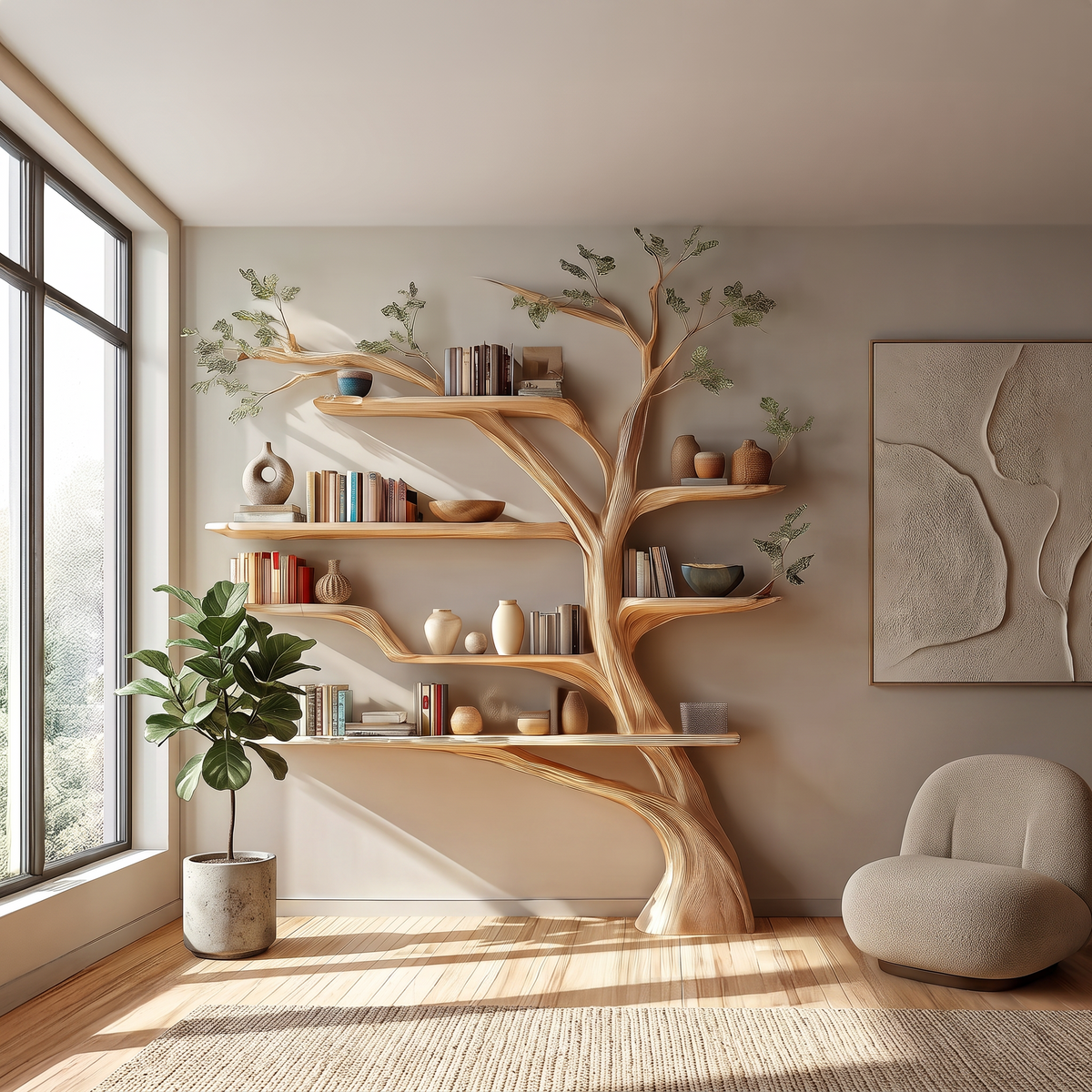 Rustic Book Tree Shelf Home Office