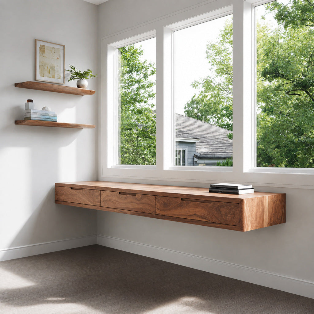 Modern Floating Desk With Drawers For Home Office