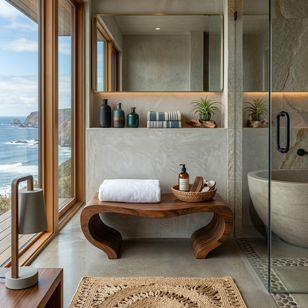 Modern Organic Shower Bench For Spa Decor Or Bathroom