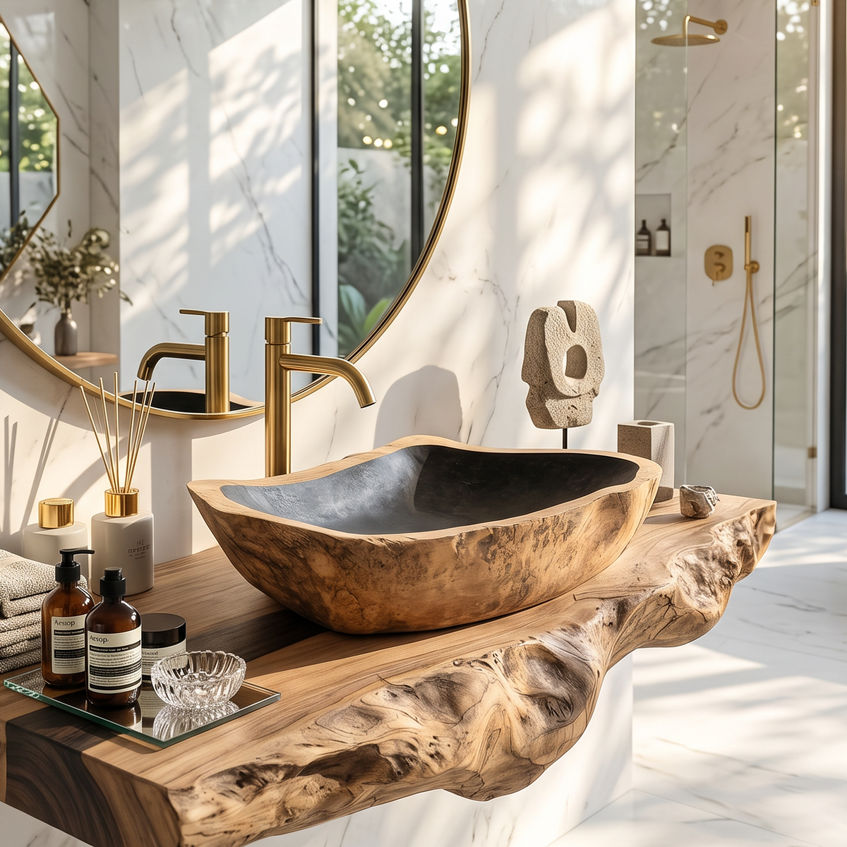 Rustic Mid Century Solid Wood Sink For Bathroom Decor