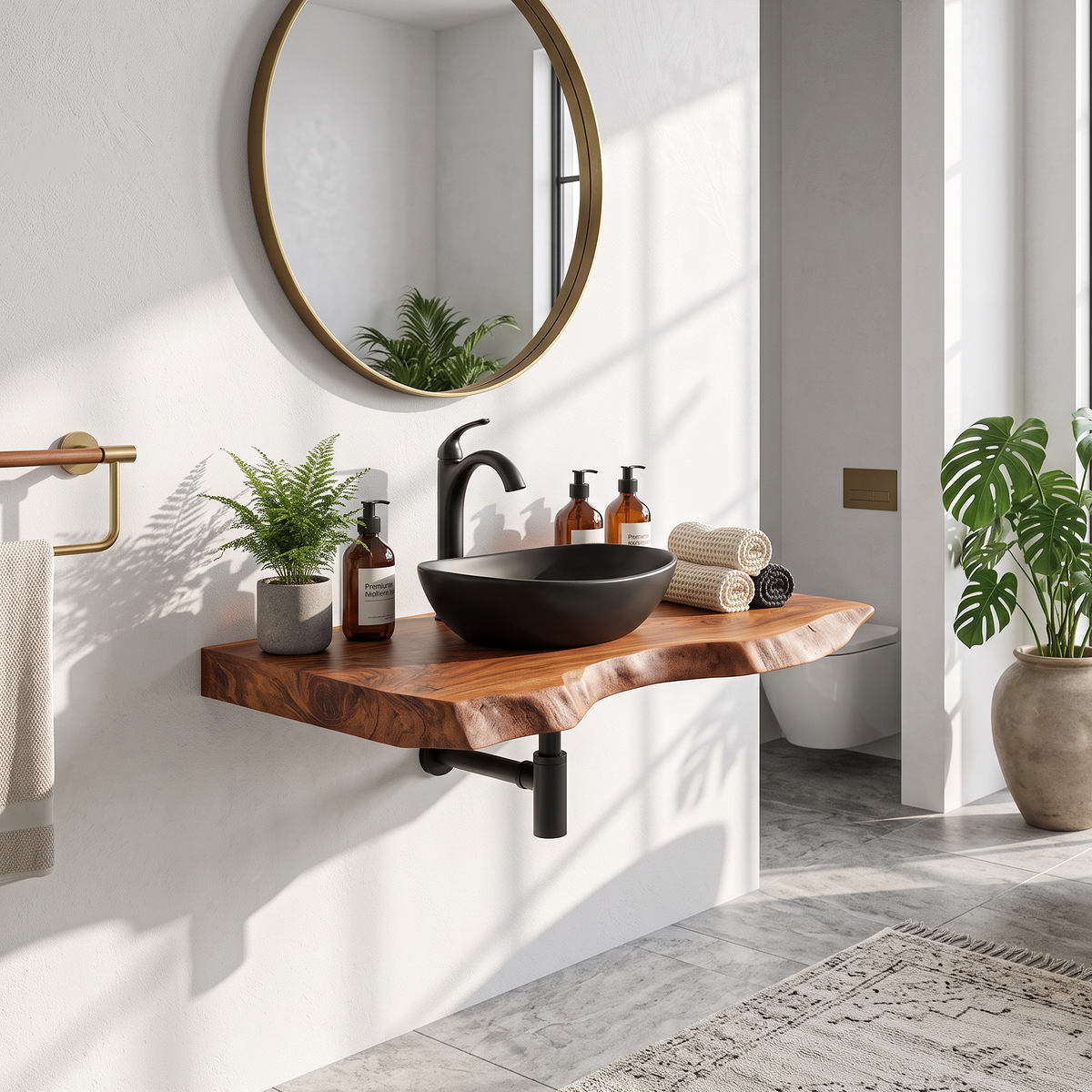 Mid Century Wooden Floating Vanity For Bathroom Decor