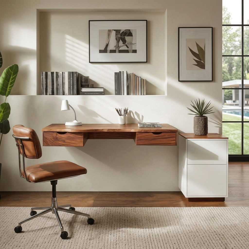 Modern Floating Desk With Drawers For Home Office