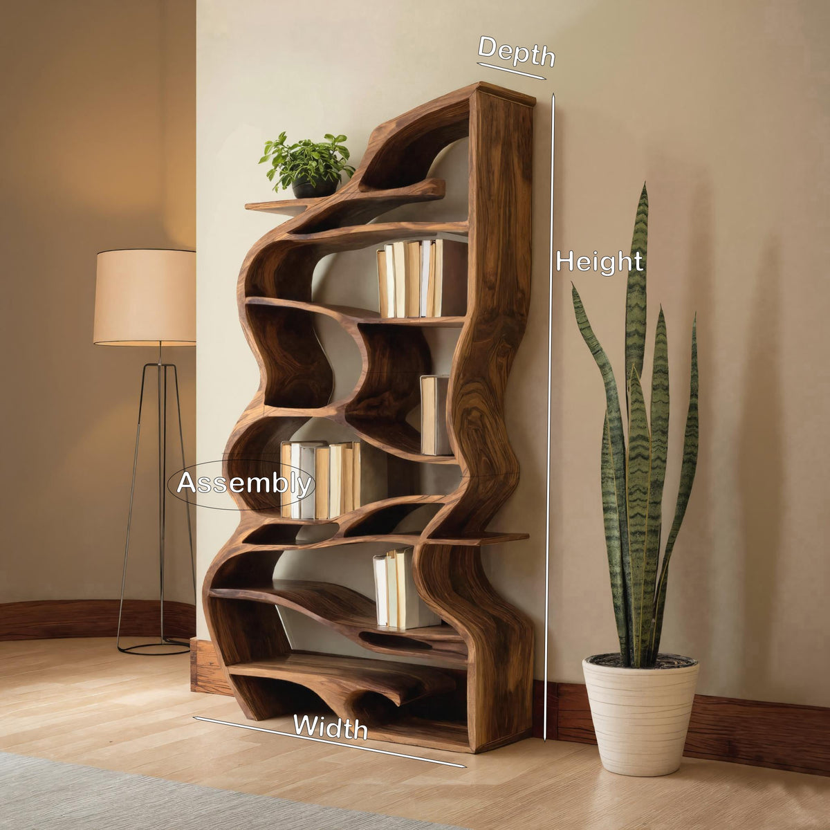 Handcrafted Sculpted Bookshelf With Organic Design For Living Room Or Office