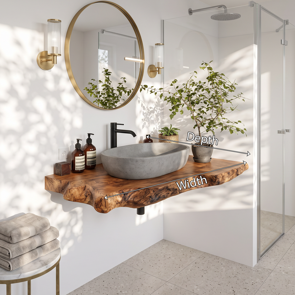Wooden Floating Vanity With Live Edge For Bathroom