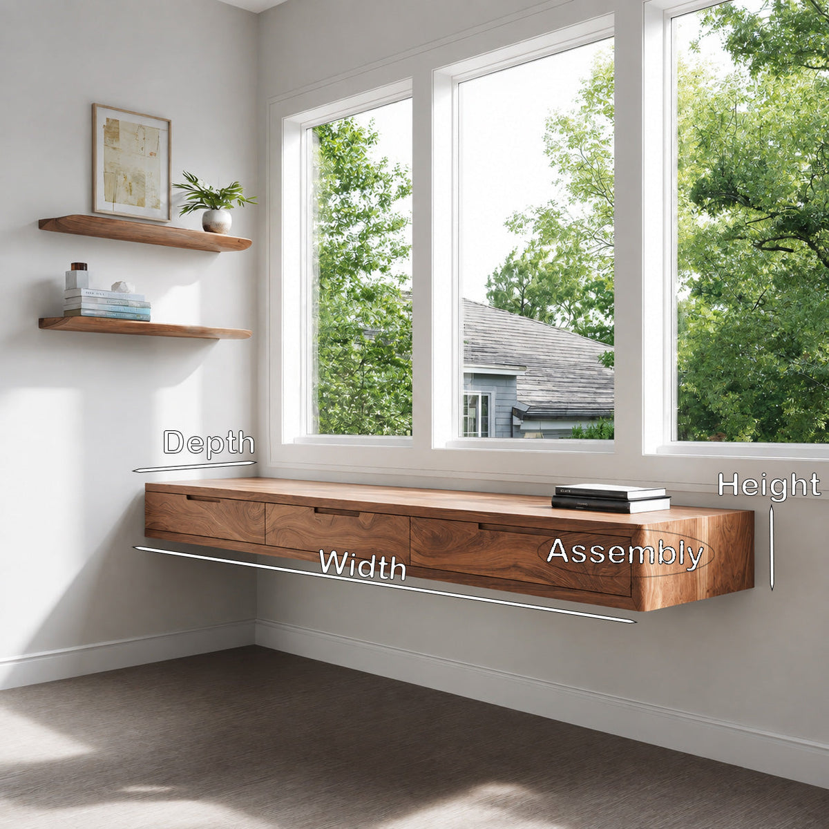 Modern Floating Desk With Drawers For Home Office