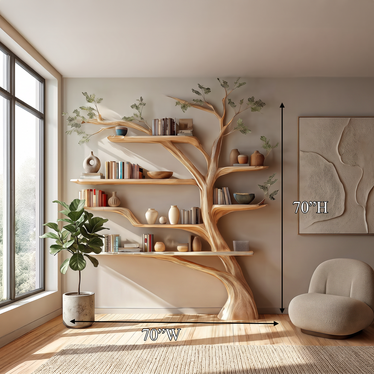 Rustic Book Tree Shelf Home Office