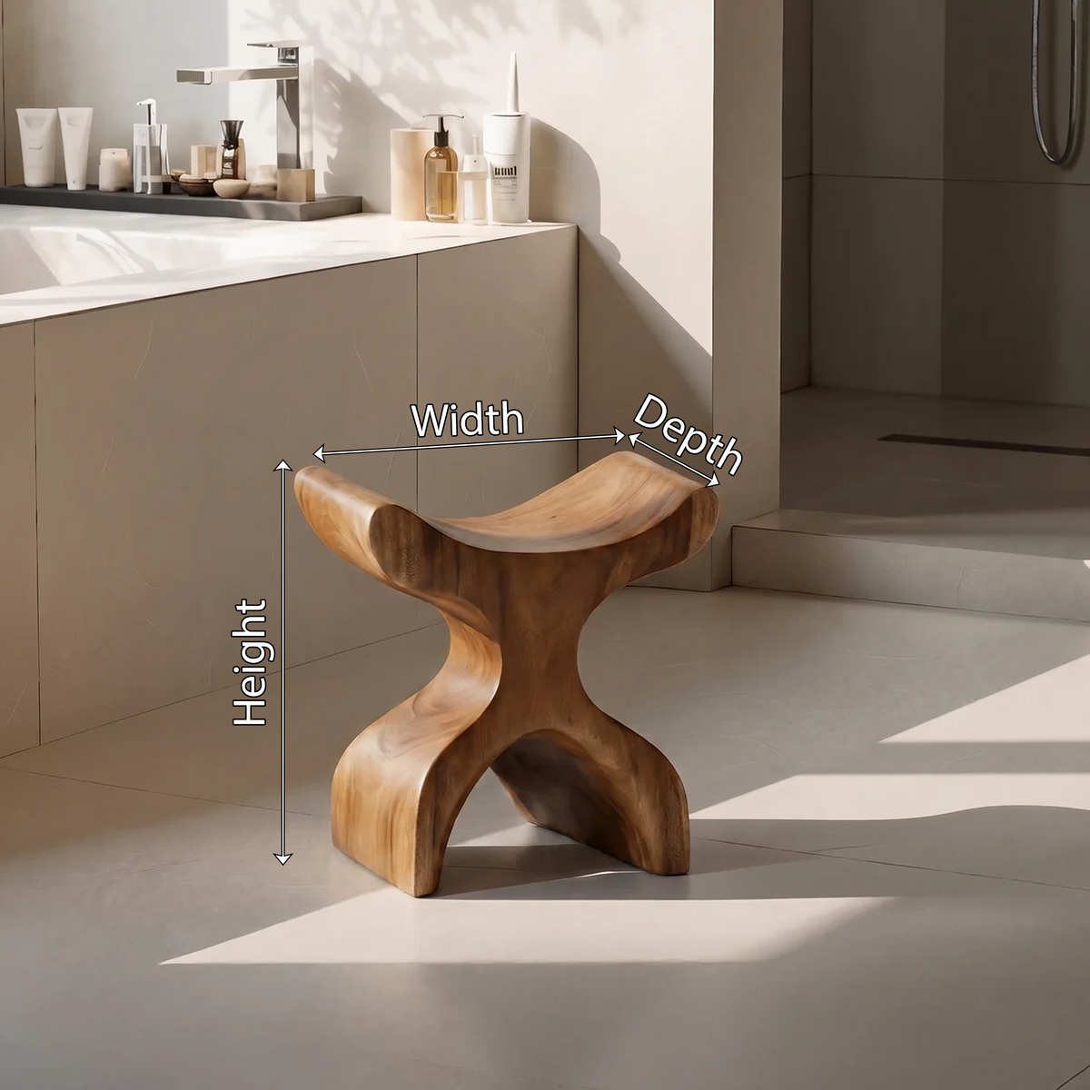 Mid Century Solid Wood Bath Seat
