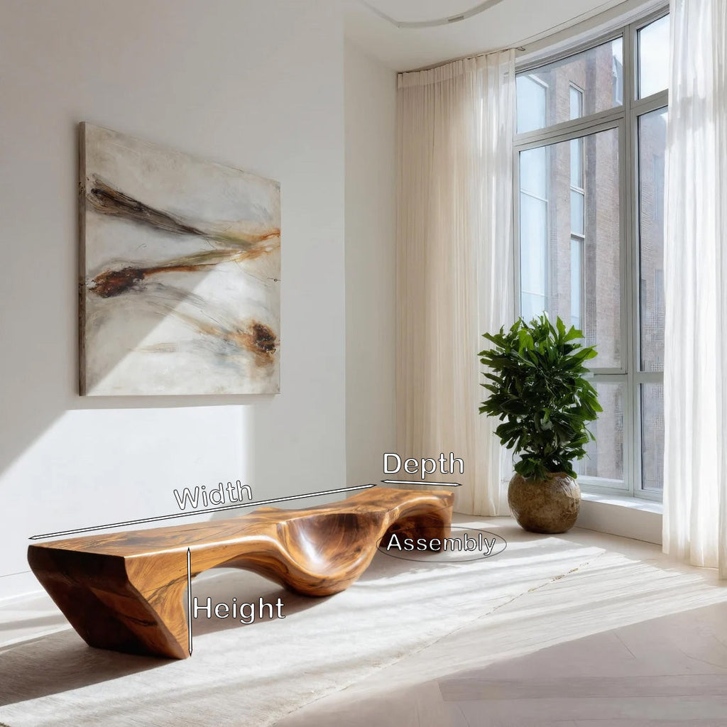 Organic Bench With Carved Wave Design For Living Room