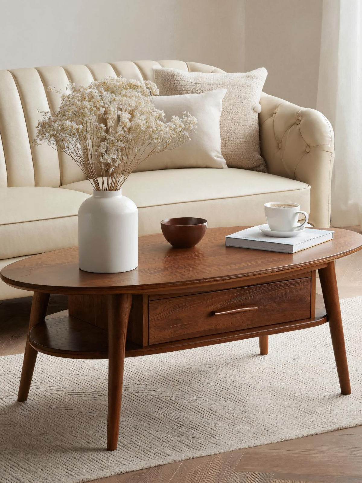 Modern Oval Coffee Table With Drawer For Lounge