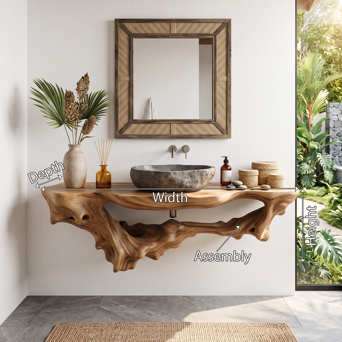 Mid Century Solid Wood Bathroom Shelf
