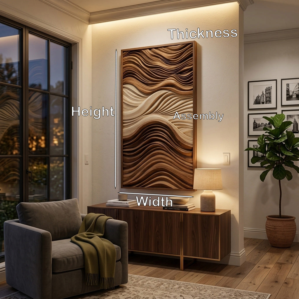Vertical Sculptural Wall Art With Wave Carved Design For Entryway