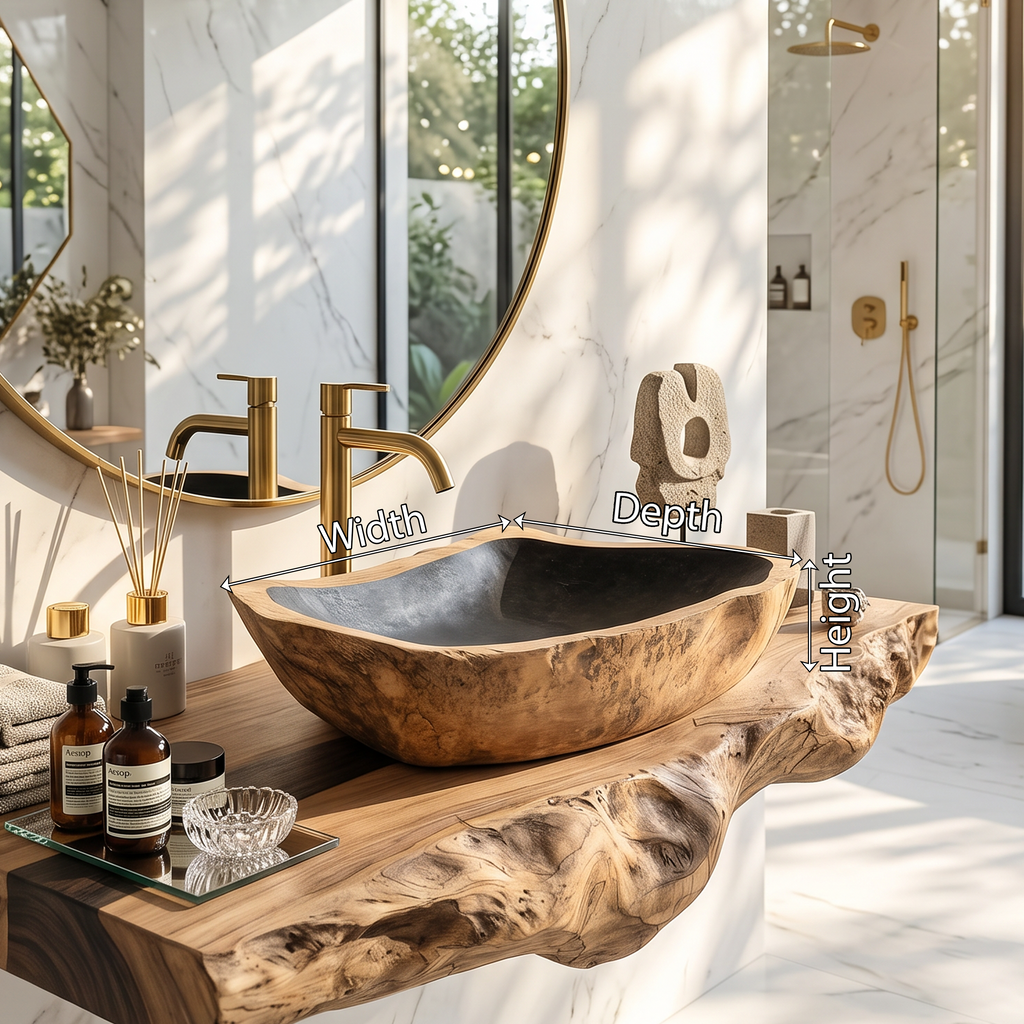 Rustic Mid Century Solid Wood Sink For Bathroom Decor
