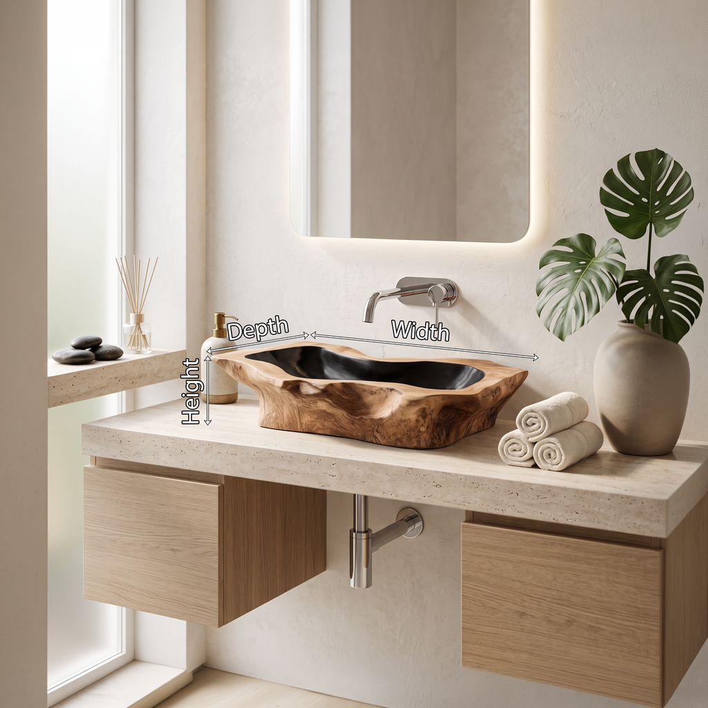 Rustic Handcrafted Wooden Vessel Sink For Bathroom Decor