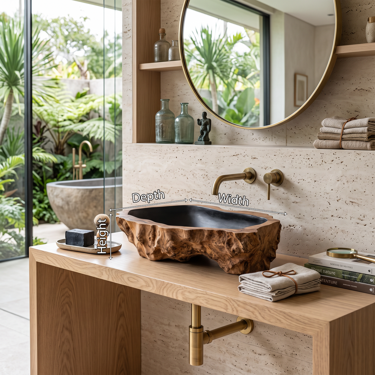 Handcrafted Rustic Wooden Vessel Sink For Furniture Decor