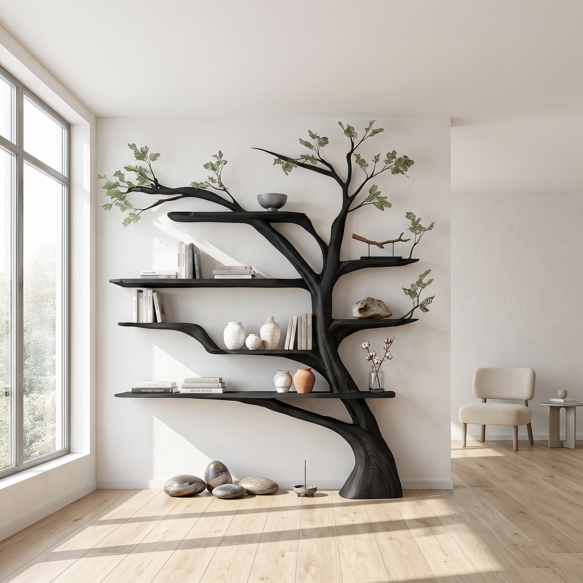 Rustic Book Tree Shelf Home Office