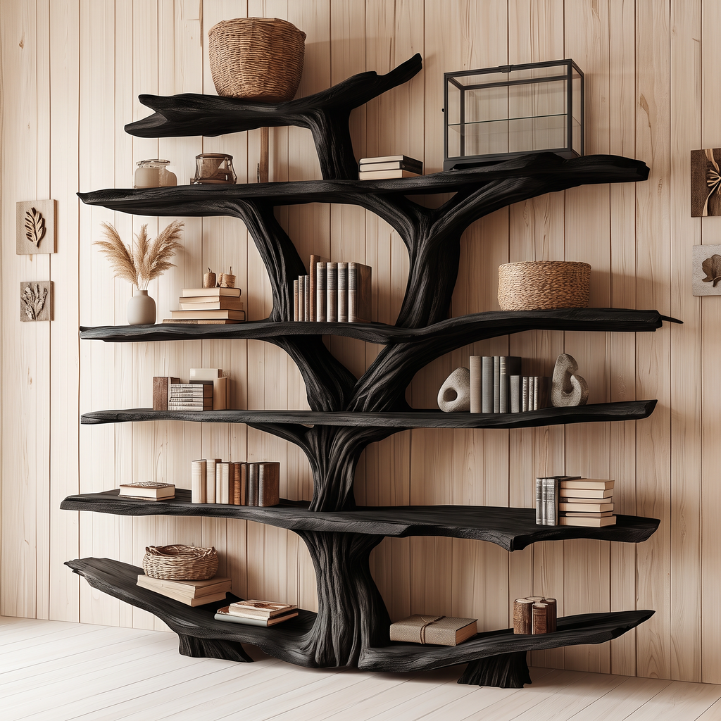 Rustic Wooden Tree Shelf – Perfect Book Storage & Nature-Inspired Decor