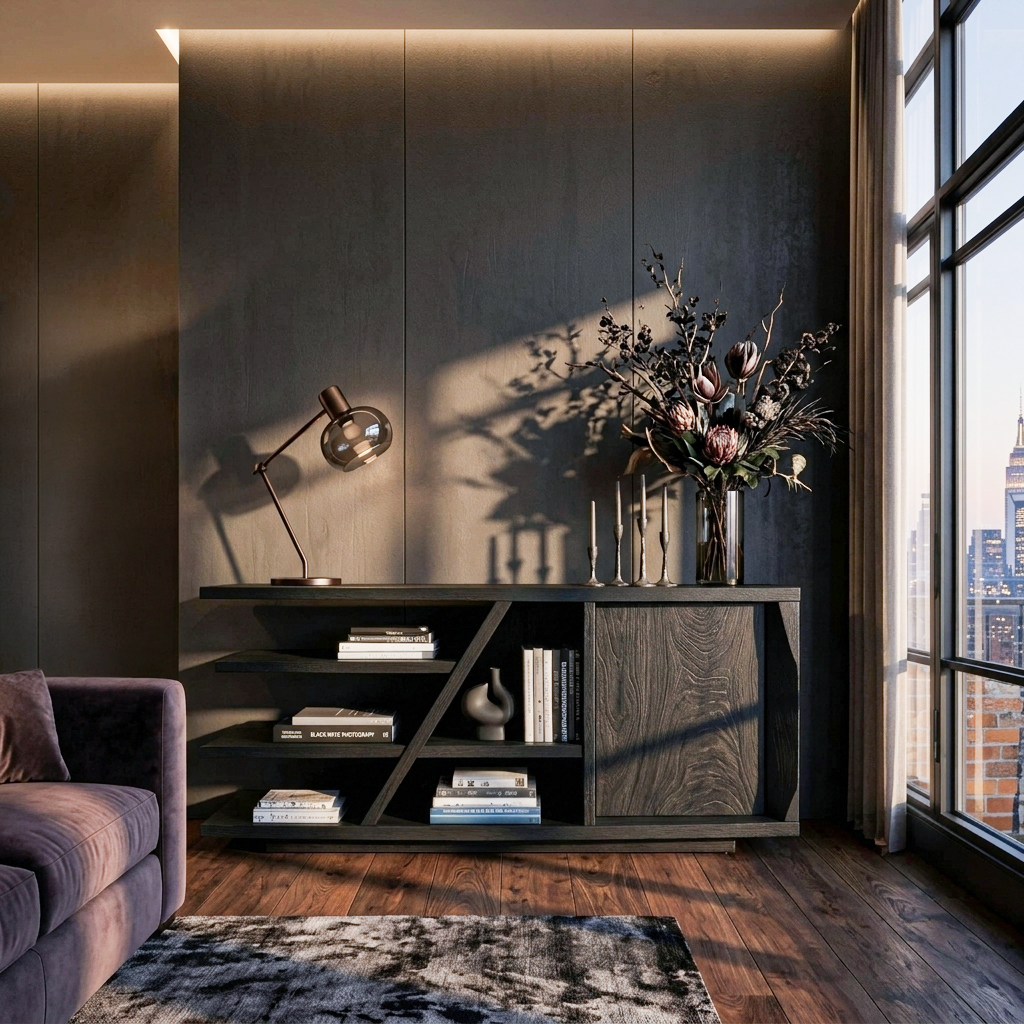 Modern Sideboard With Shelves And Cabinet For Living Room