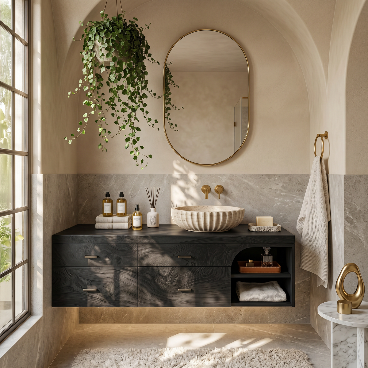 Farmhouse Bathroom Furniture With Floating Vanity