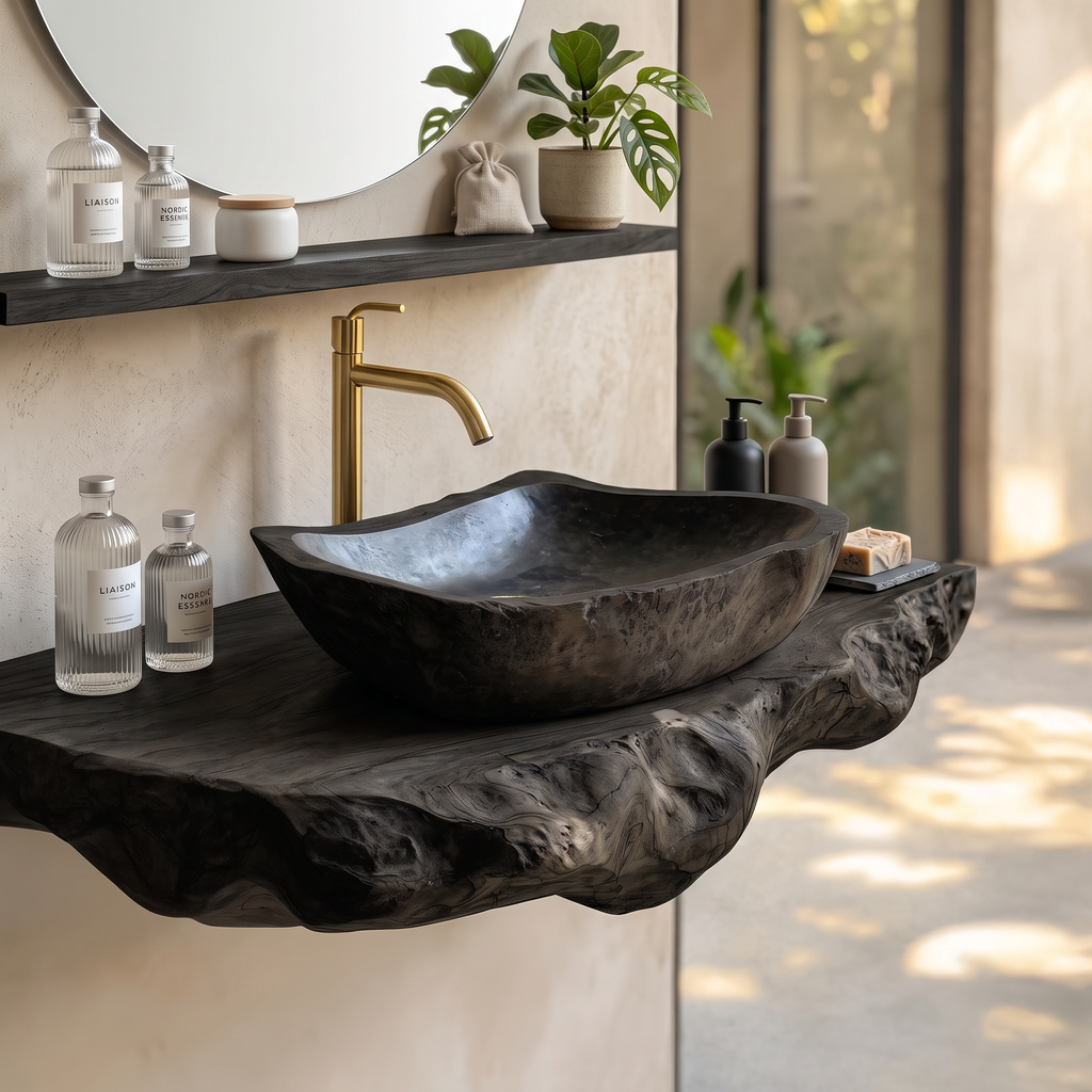 Rustic Mid Century Solid Wood Sink For Bathroom Decor