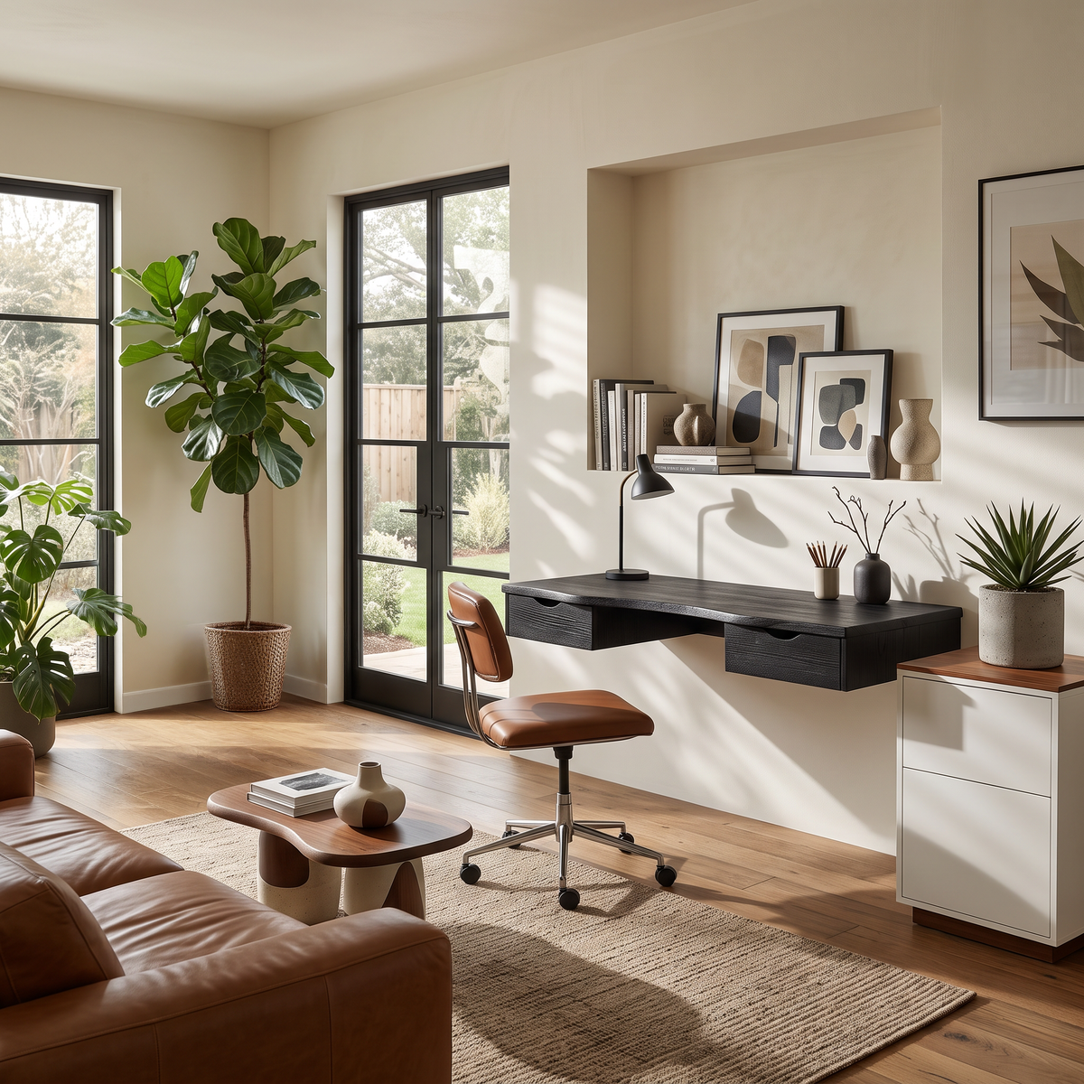 Modern Floating Desk With Drawers For Home Office