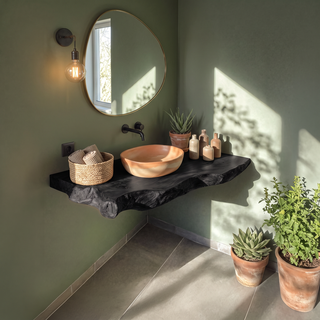 Wooden Floating Vanity With Live Edge For Bathroom
