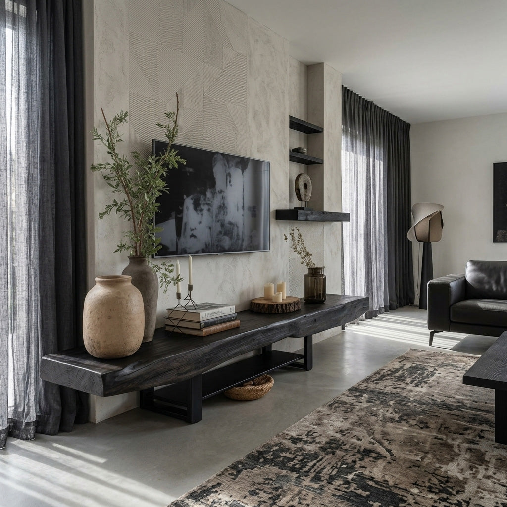 Rustic TV Shelf With Metal Legs For Minimalist Living Room