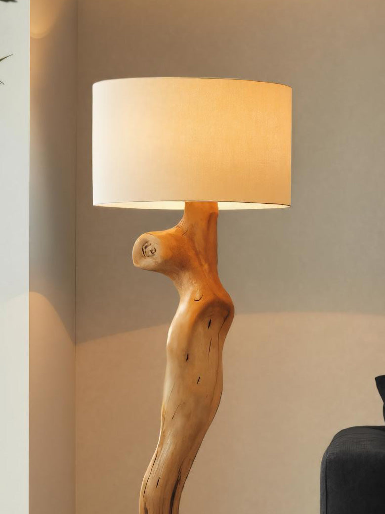 Rustic Sculptural Floor Lamp With Side Table For Bedroom