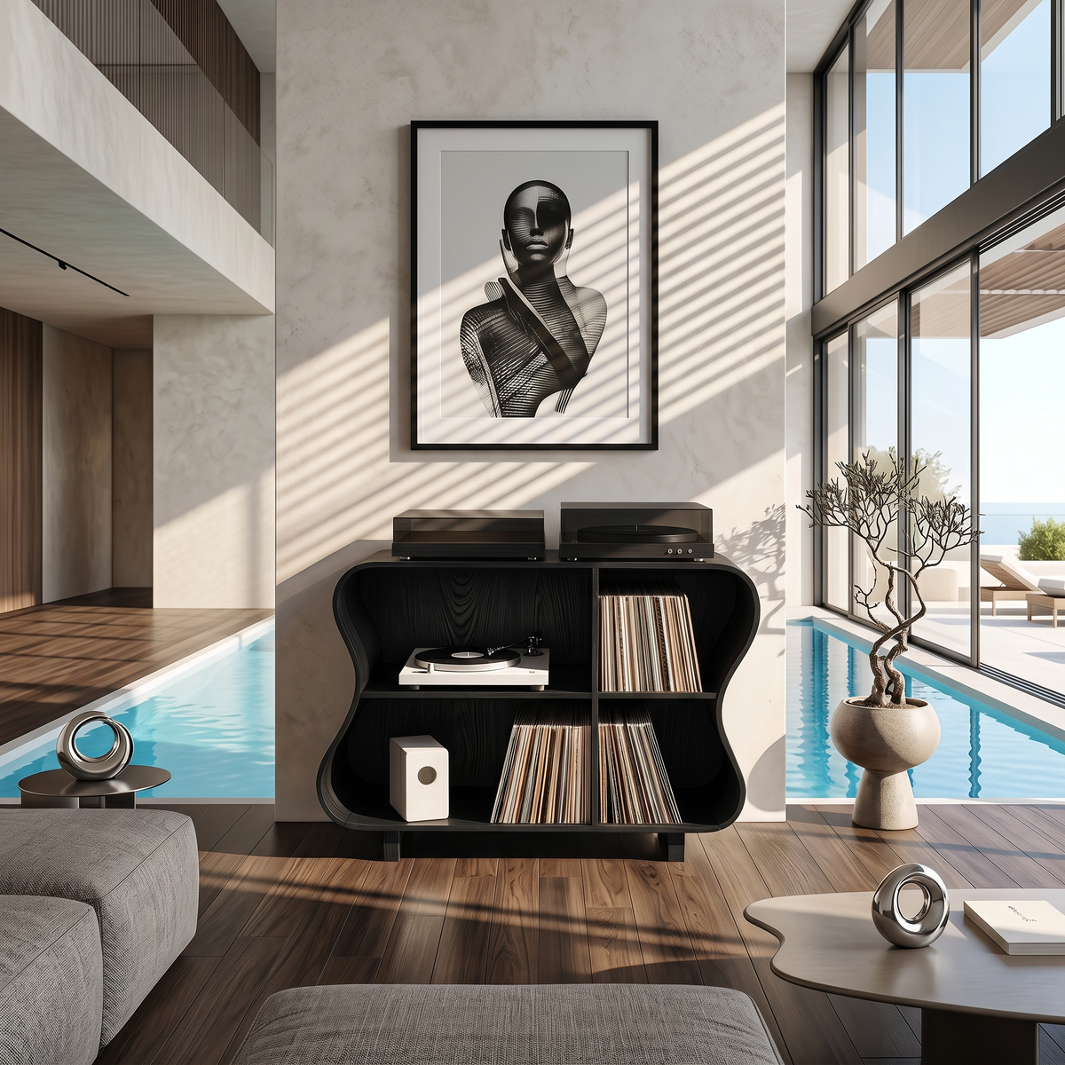Rustic Wooden Vinyl Storage For Bedroom Display