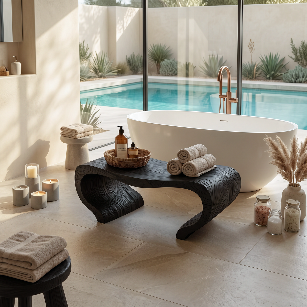 Modern Organic Shower Bench For Spa Decor Or Bathroom