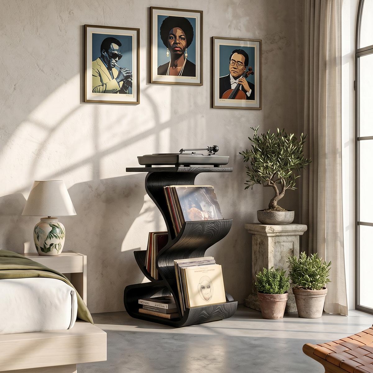 Handcrafted Record Stand With Storage For Furniture