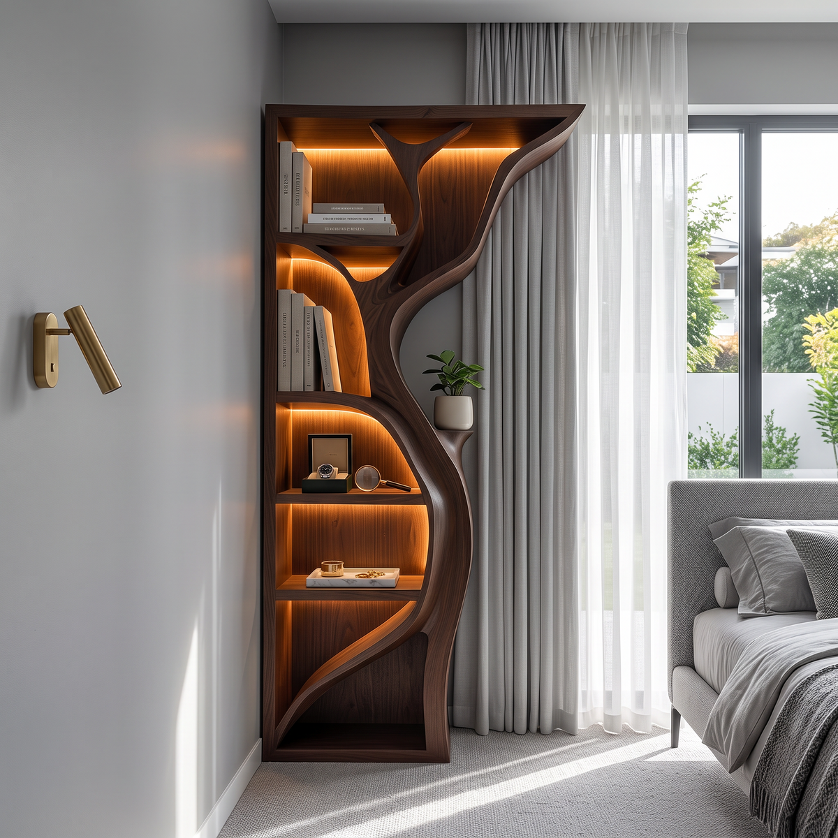 Modern Tree Wall Bookshelf Wooden Corner Shelf