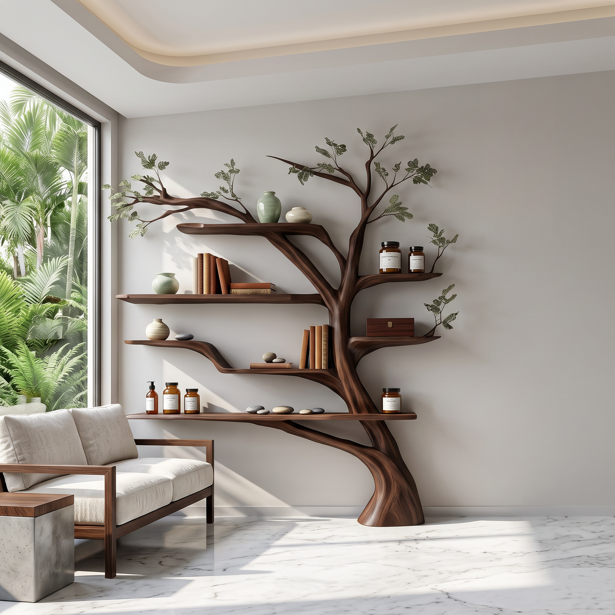 Rustic Book Tree Shelf Home Office