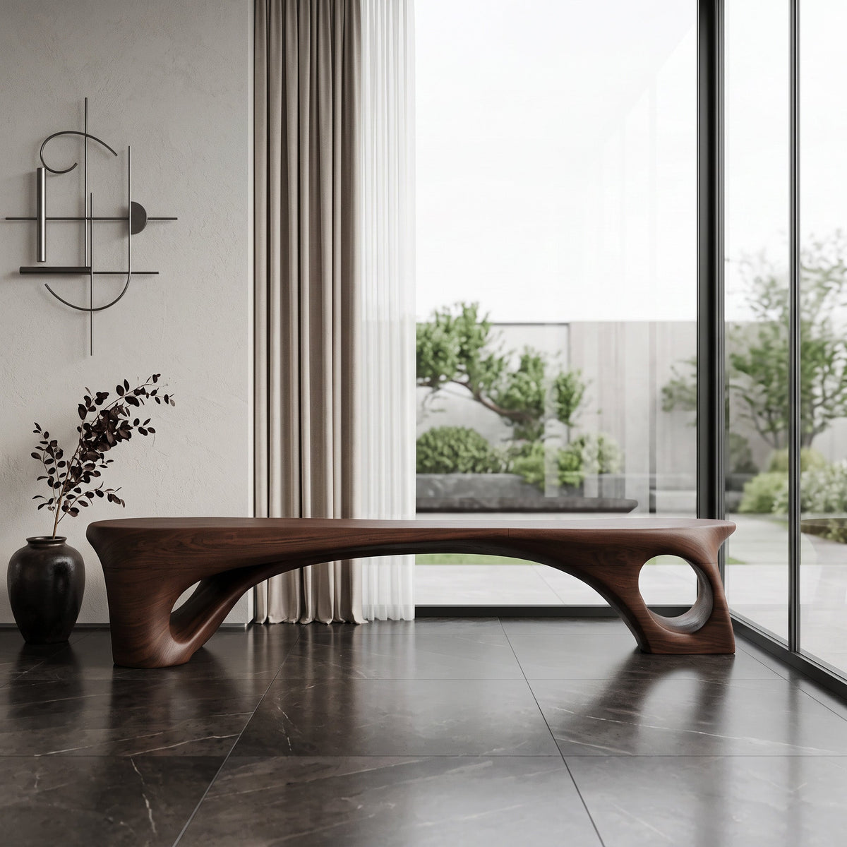 Modern Sculptural Bench With Curved Design For Living Room