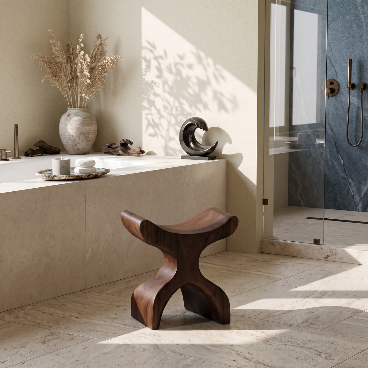 Mid Century Solid Wood Bath Seat