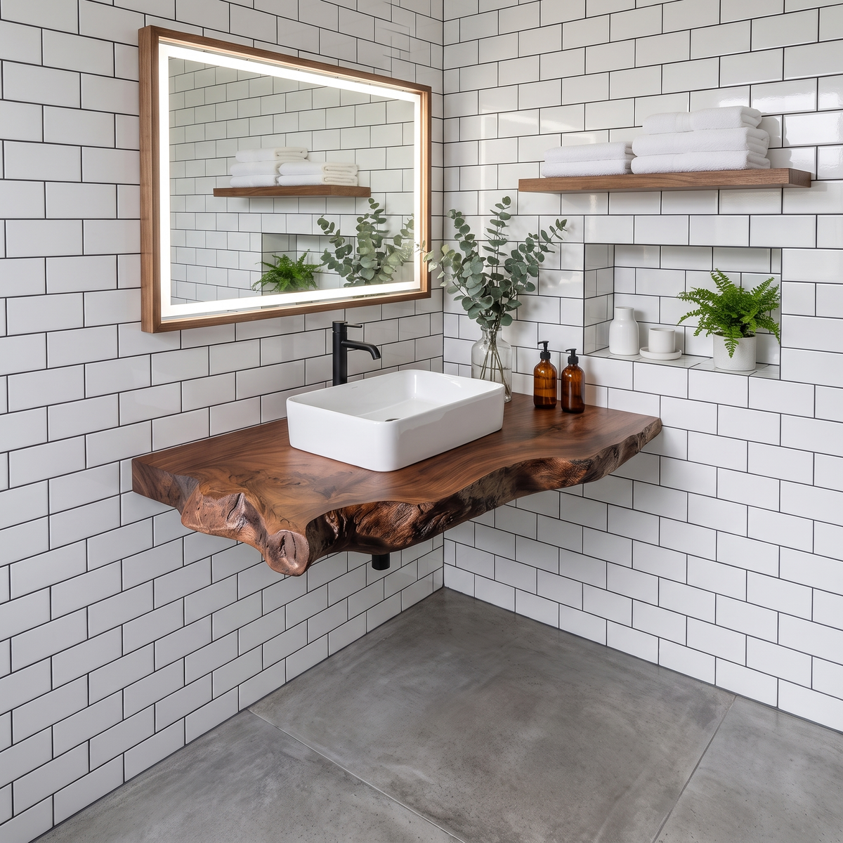 Wooden Floating Vanity With Live Edge For Bathroom