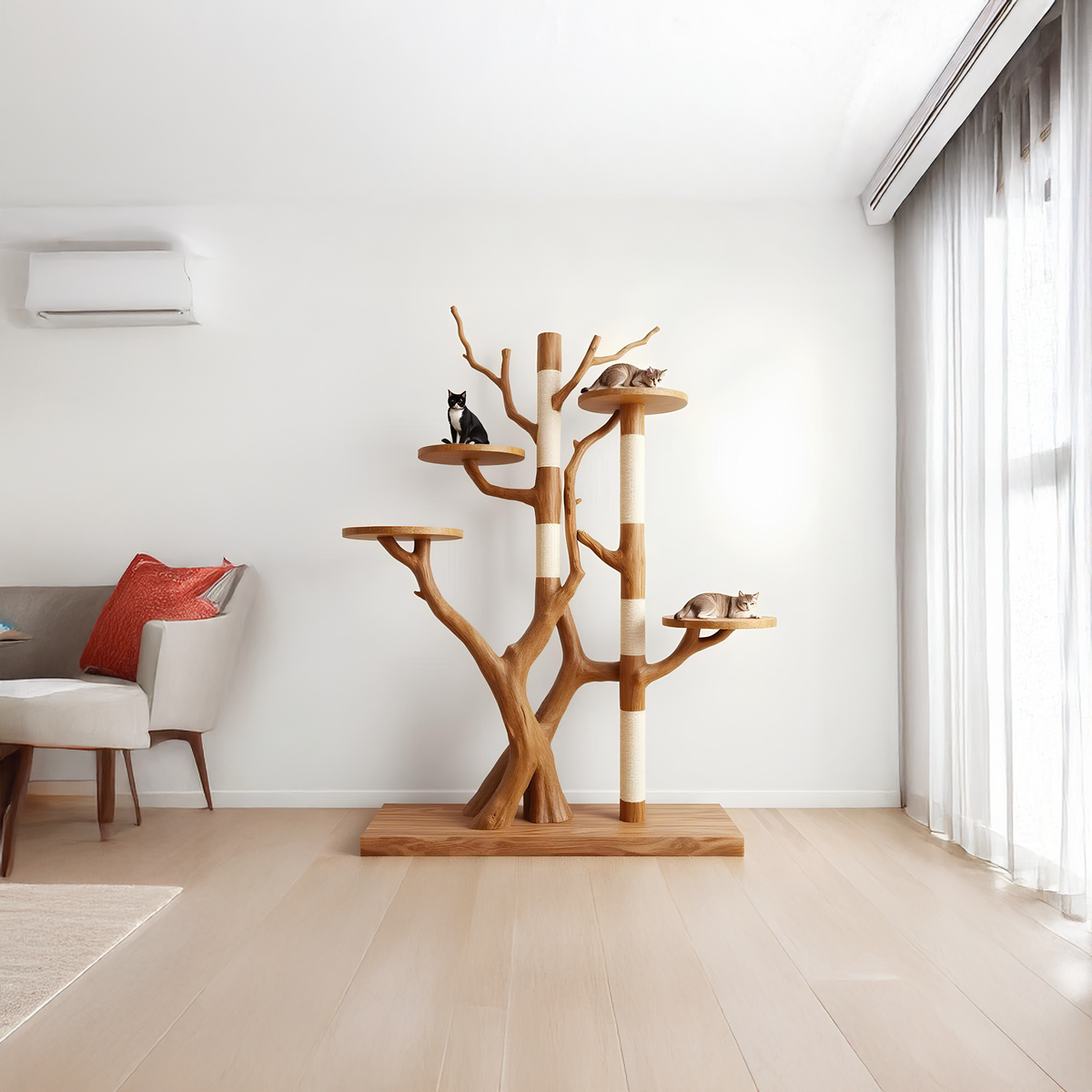 Rustic Tree Cat Tower Modern Living Room