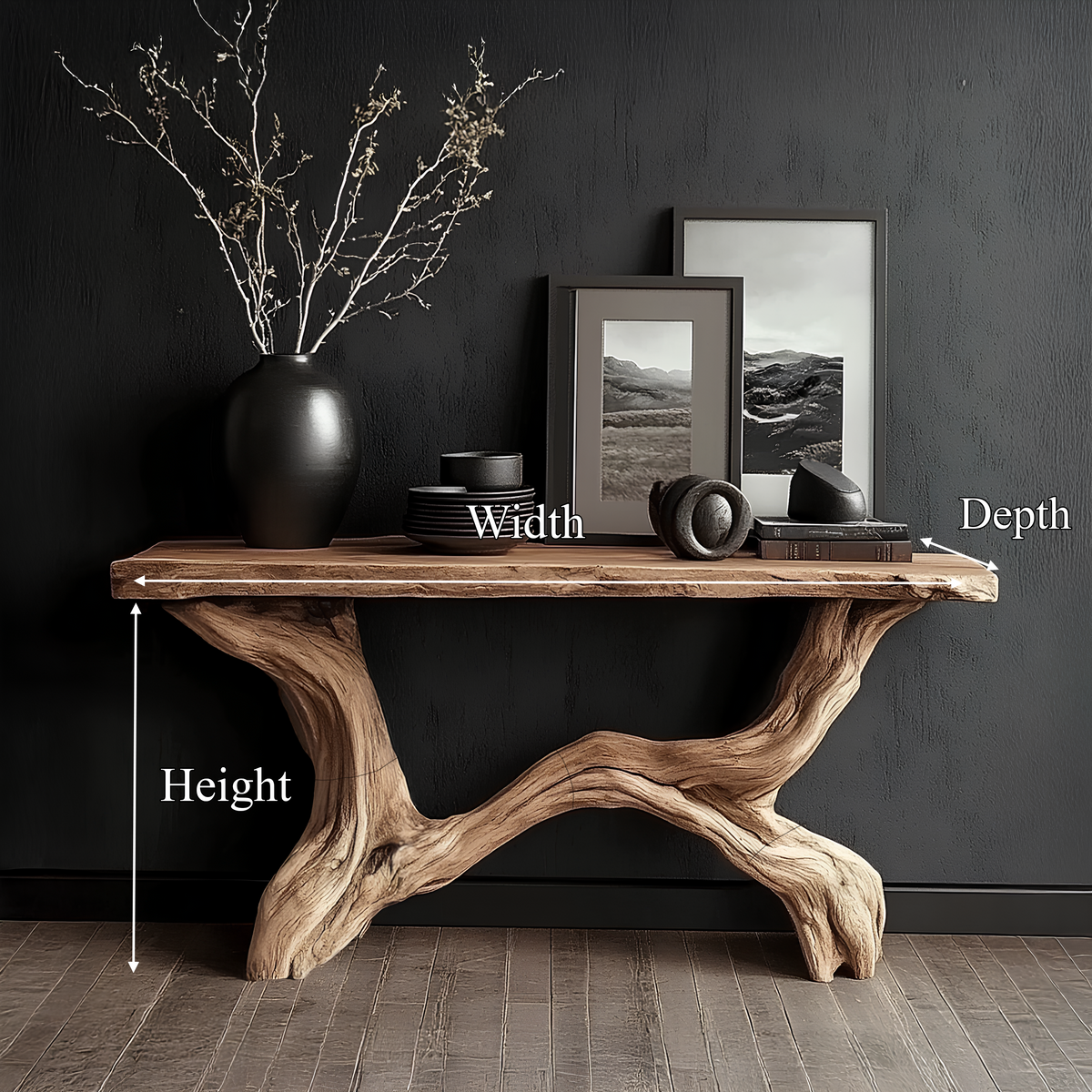 Live Edge Console Table Solid Wood Rustic Driftwood Gift