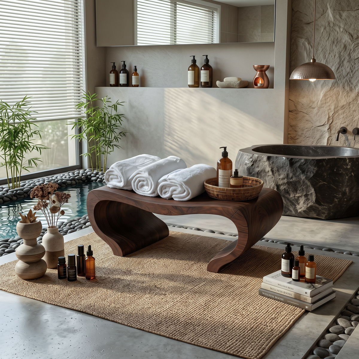 Modern Organic Shower Bench For Spa Decor Or Bathroom