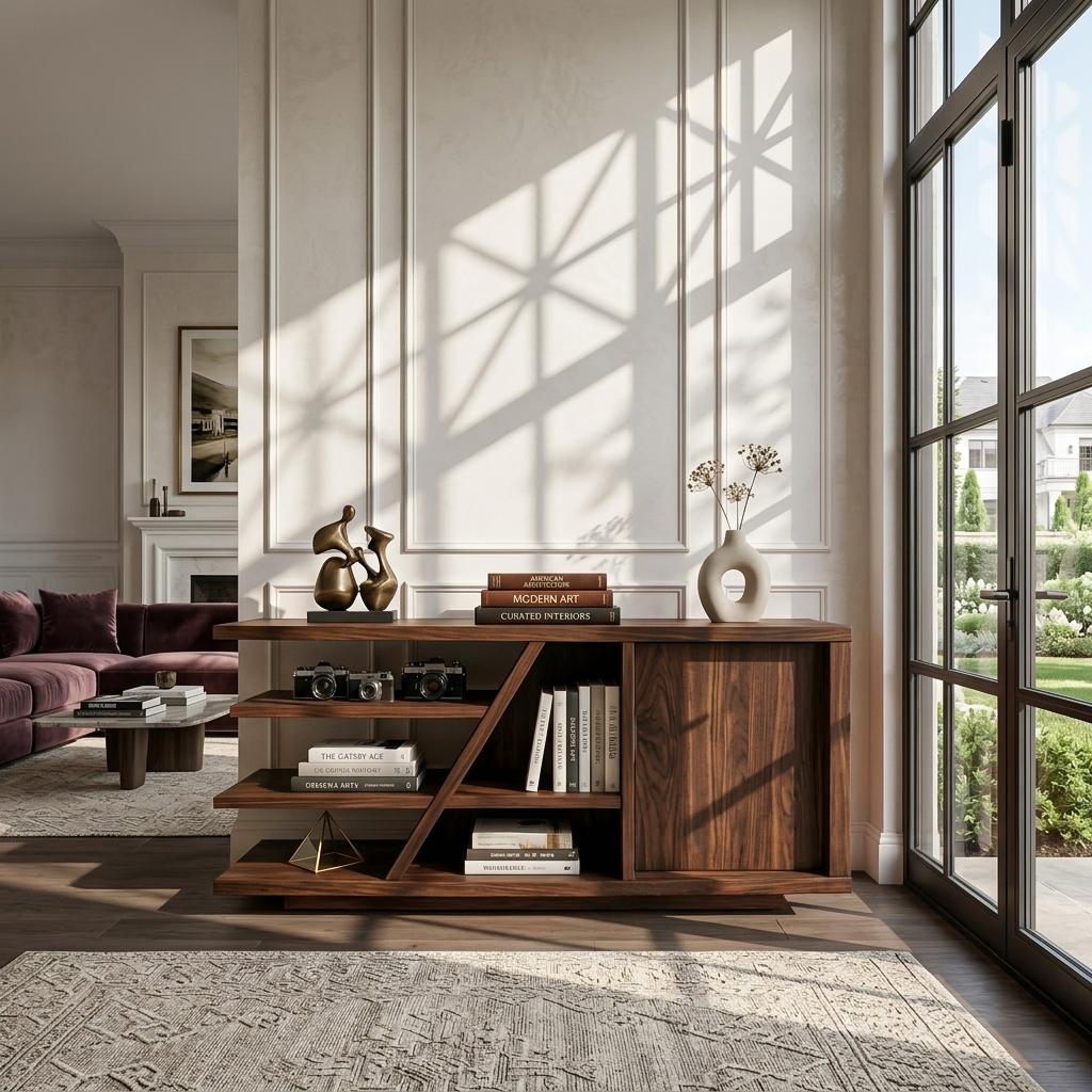 Modern Sideboard With Shelves And Cabinet For Living Room