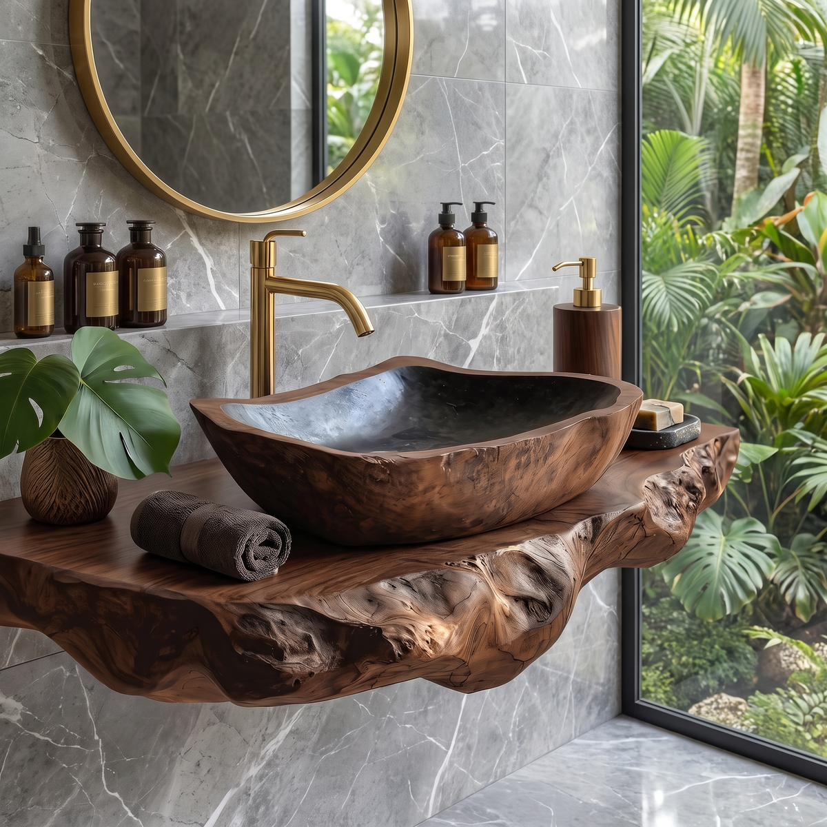 Rustic Mid Century Solid Wood Sink For Bathroom Decor