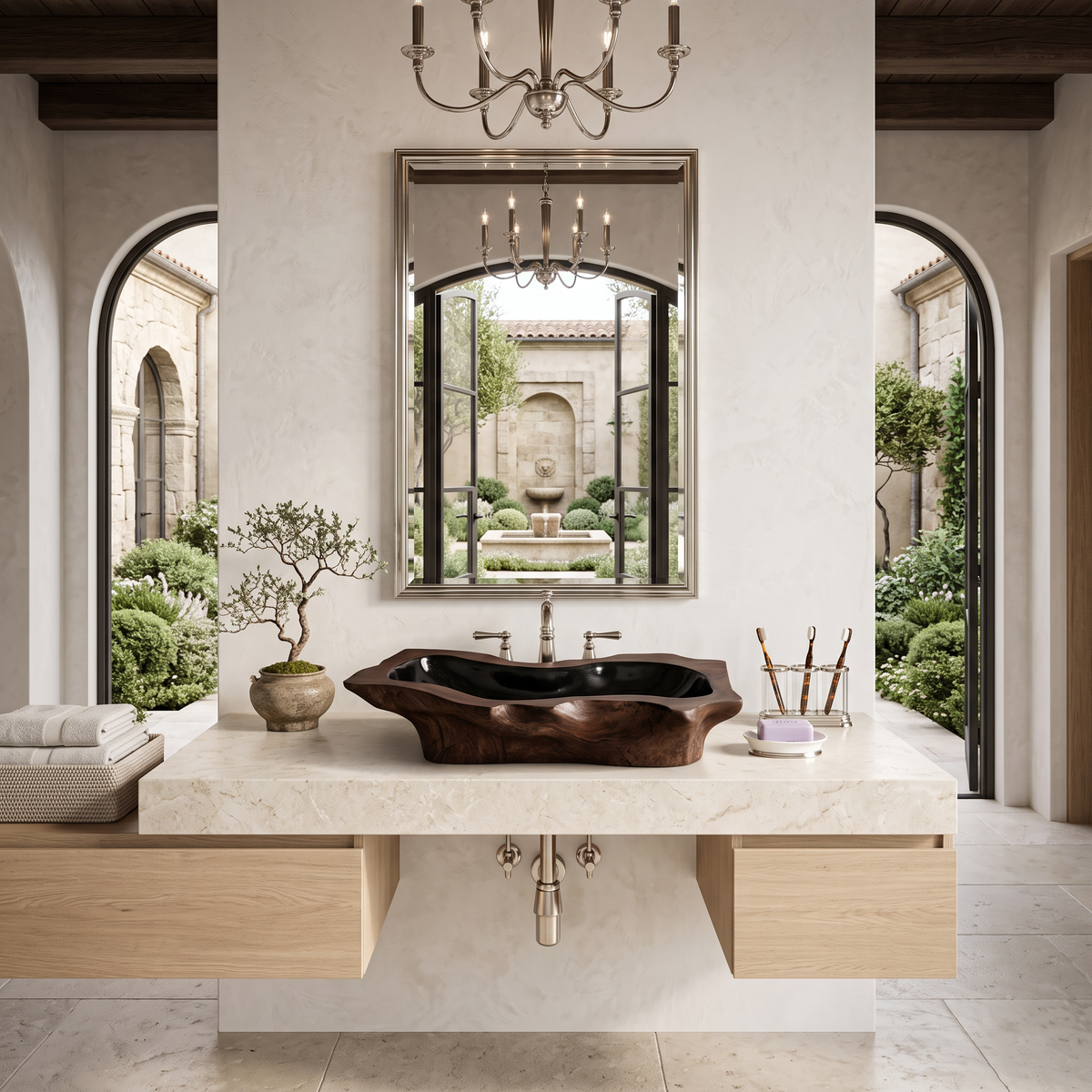 Rustic Handcrafted Wooden Vessel Sink For Bathroom Decor