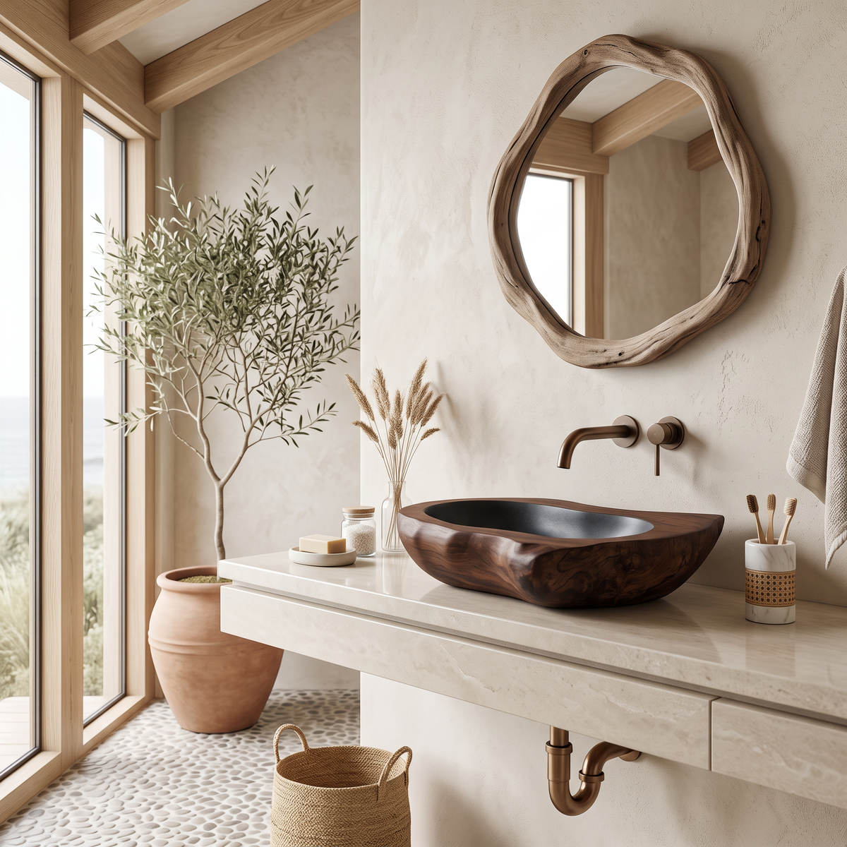 Rustic Farmhouse Solid Wood Sink For Bathroom Styling