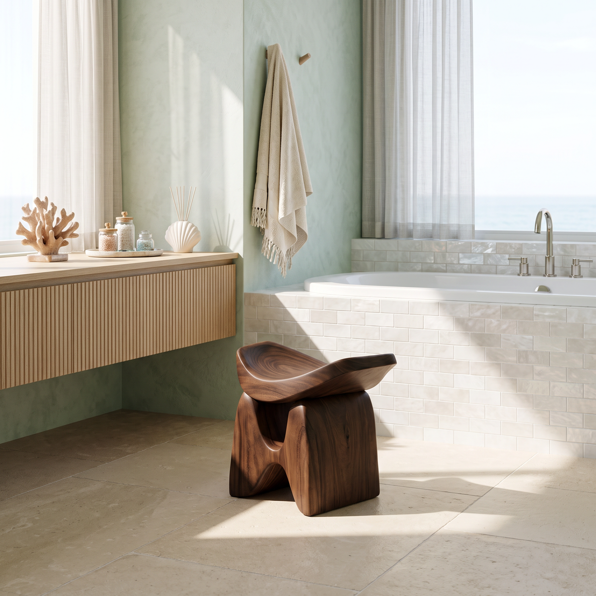 Mid Century Shower Stool For Elegant Bathroom Look
