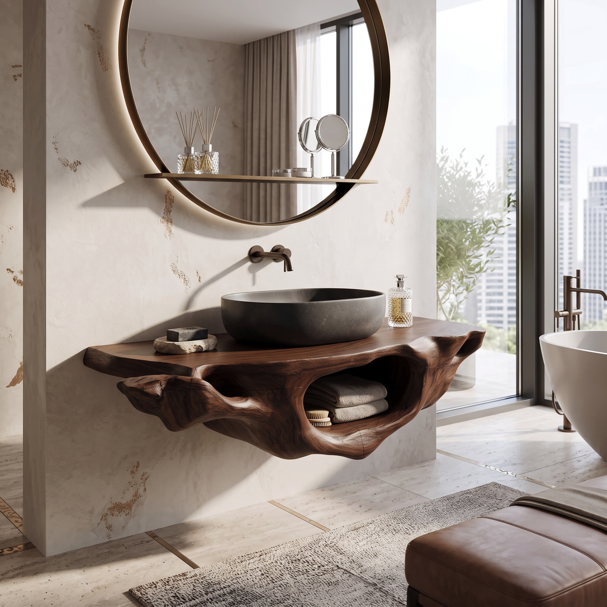 Farmhouse Live Edge Vanity For Bathroom Decor Ideas